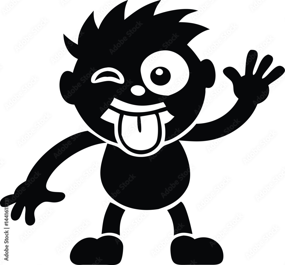Fototapeta premium Funny Cartoon Boy Silhouette with Tongue Out and Winking