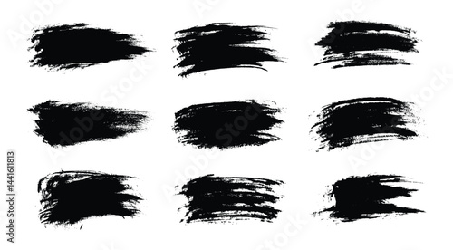 Brush paint vector set. Messy ink brush strokes, Korean calligraphy strokes. Black abstract messy spot collection. Grungy frames pack. Sale promotion banner background