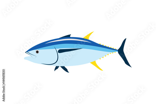 Yellowfin tuna in fast motion. Vector illustration.