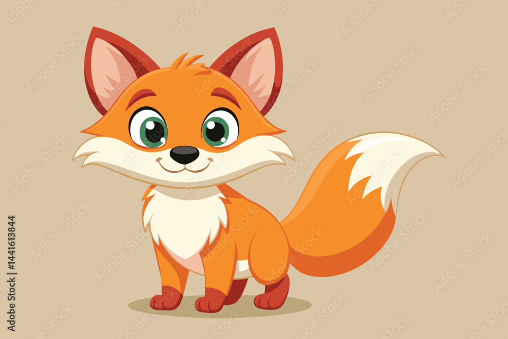 A friendly cartoon fox stands with a bright orange and white coat, featuring large expressive eyes and a joyful demeanor, perfect for children's illustrations. A friendly cartoon fox stands with a bright orange and white coat, featuring large expressive eyes and a joyful demeanor, perfect for children's illustrations.