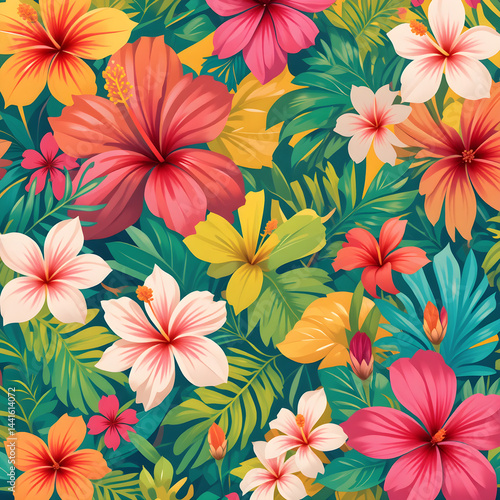 Colorful Plumeria and Hibiscus Pattern for Illustrator