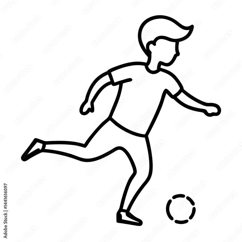 Energetic continuous line art drawing of a boy kicking a ball showing youthful movement and sports enthusiasm ideal for kid themed artwork athletic branding and playful designs Energetic continuous line art drawing of a boy kicking a ball showing youthful movement and sports enthusiasm ideal for kid themed artwork athletic branding and playful designs