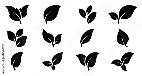 Leaf sprout icon vector set, leaves plant eco logo symbol simple graphic illustration, vegan fresh herb pictogram shape sign, leaf icons set ecology nature element