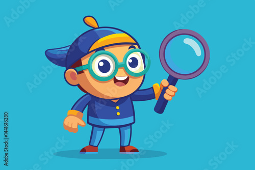 A cartoon character with green skin and spiky hair is angrily holding a magnifying glass. The character wears a blue striped shirt and a matching cap, standing out against a red background.