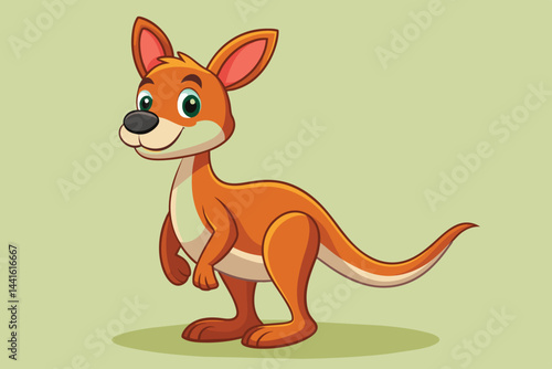 A cheerful cartoon kangaroo stands on its hind legs, smiling and looking friendly. The character features bright colors and a playful design, appealing to young audiences.