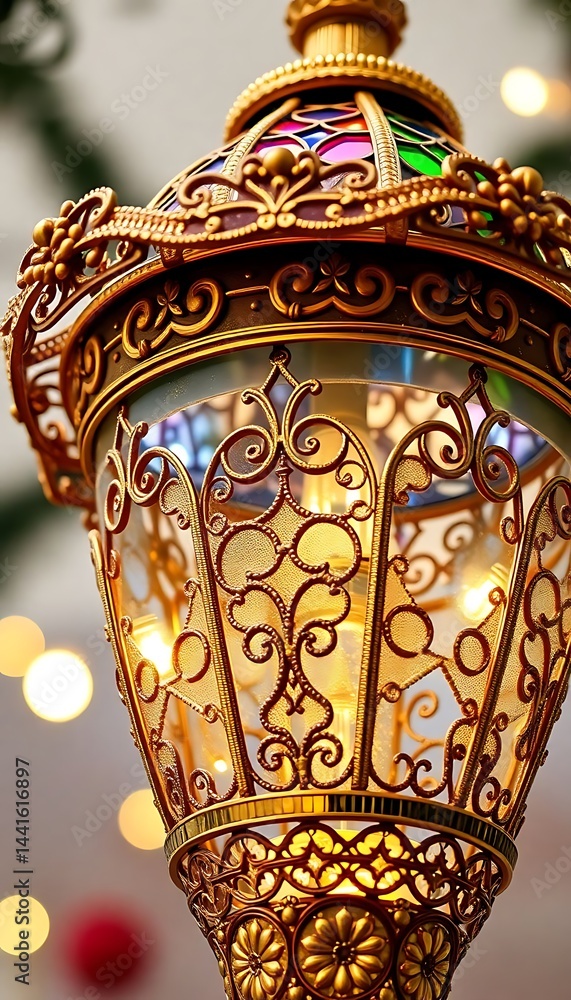 Naklejka premium close up of a street light with lights in the background