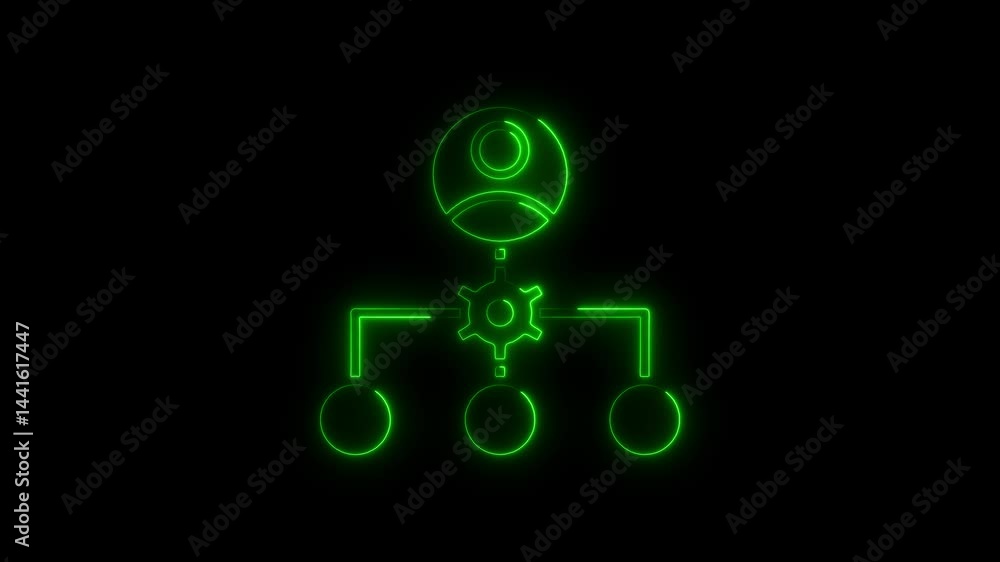 Neon green organization chart animation on black background management structure Neon green organization chart animation on black background management structure