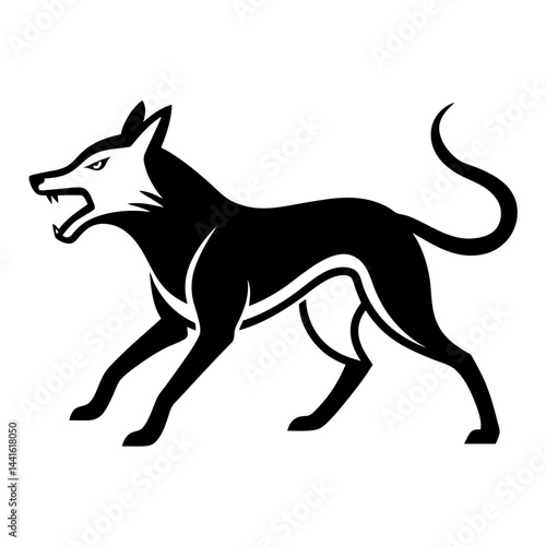 Running angry dog in continuous line art style capturing movement aggression and expressive animal behavior through a minimalist and modern artistic approach