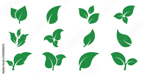 Green leaf vector icons. Eco leaf logo. Simple leaves of trees and plants. Elements for eco friendly and bio logo, vegan.  Ecology leaf element. perfect for graphic design projects.