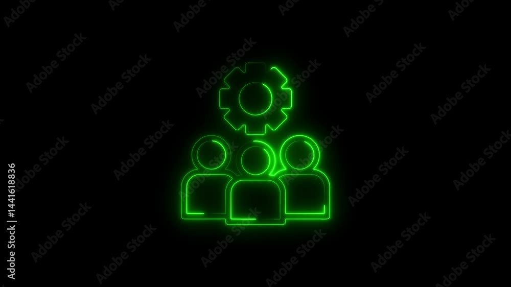 Neon teamwork icon with gear management on black background animation Neon teamwork icon with gear management on black background animation