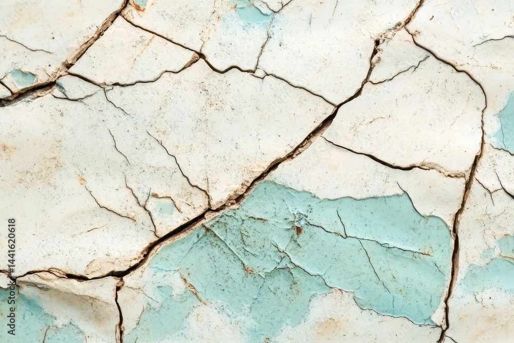 Obraz premium Close-up view of a surface with deep cracks and faded paint.