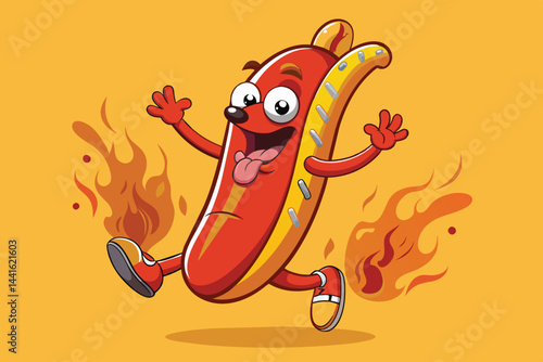 A cheerful cartoon boy with a big smile is sitting on the floor, holding a tasty burger topped with a cherry, showing his excitement for food.