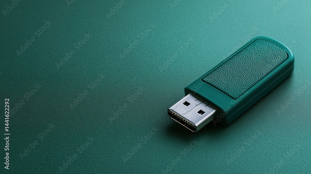 A rugged USB flash drive with a rubberized texture, set on a green background A rugged USB flash drive with a rubberized texture, set on a green background