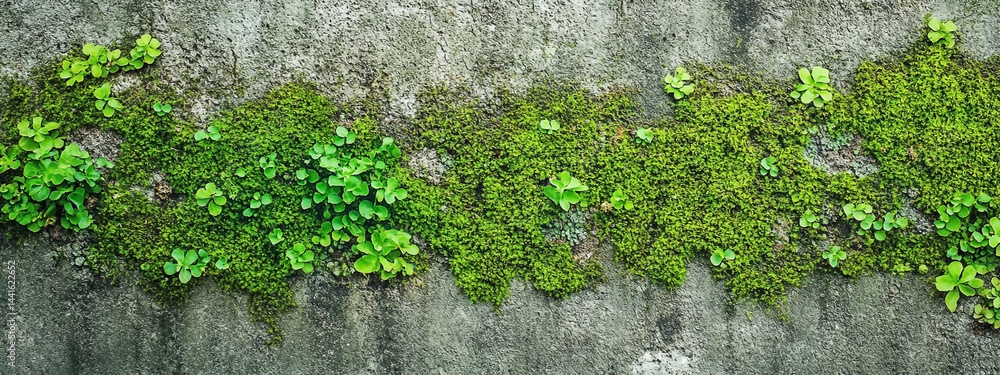 Mossy concrete wall texture, a vibrant green ecosystem against a stone canvas