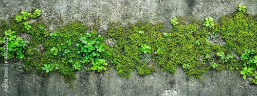 Obraz na płótnie Mossy concrete wall texture, a vibrant green ecosystem against a stone canvas w salonie
