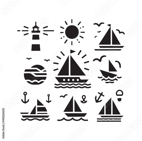 Sailing symbols silhouette vector illustration
