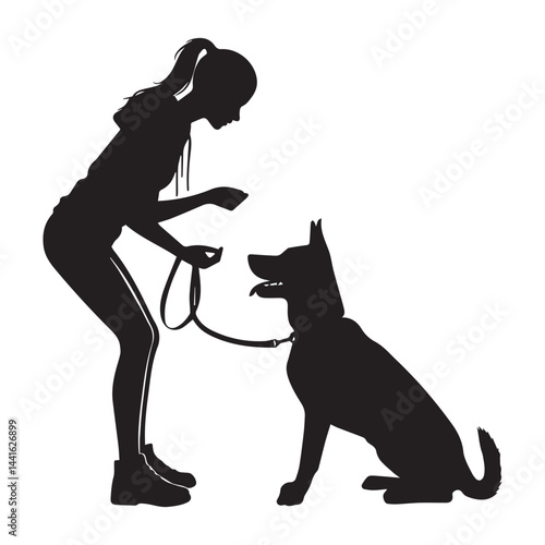 Dog Sitter Silhouette Vector Illustration White Background