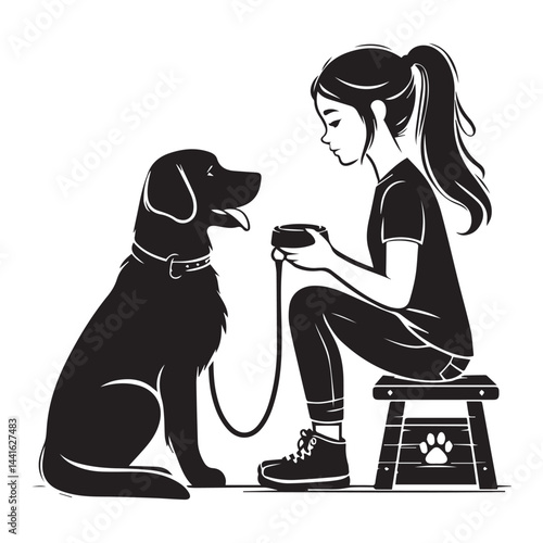 Dog Sitter Silhouette Vector Illustration White Background