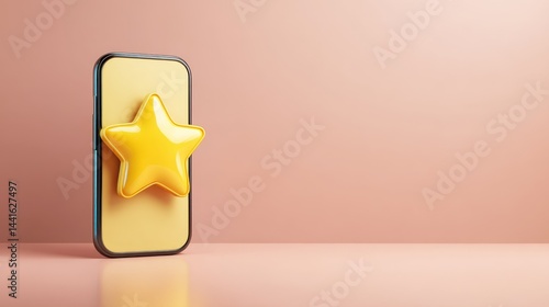 feedback survey response concept. Smartphone displaying a star-shaped accessory on a pastel background.