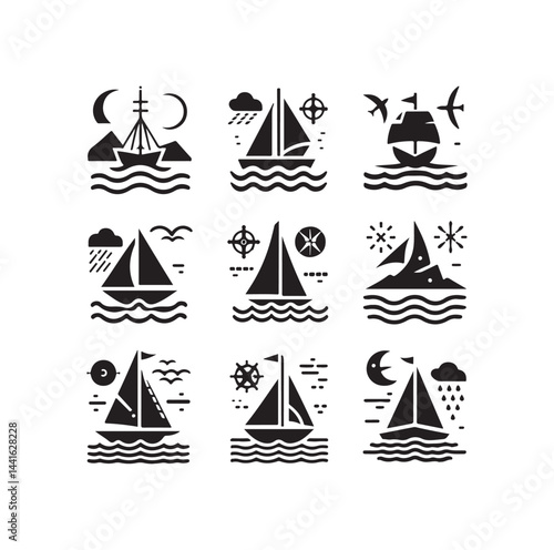 Sailing symbols silhouette vector illustration
