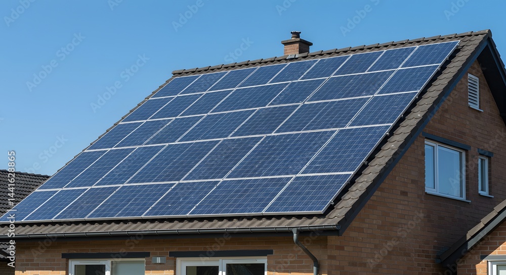 Fototapeta premium Solar Panels on Residential Rooftop: Clean Energy Solution