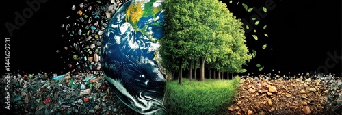 Obraz na płótnie Conceptual Representation of Earth Divided Between Pollution and Nature at a Time of Environmental Crisis w salonie
