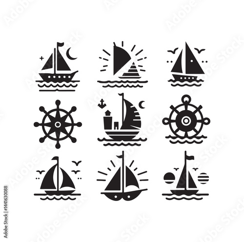 Sailing symbols silhouette vector illustration
