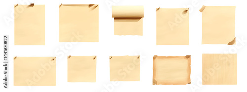 Vintage Paper Textures: A collection of aged paper textures, showing various shapes and states of wear, perfect for adding a vintage or antique feel to your designs.