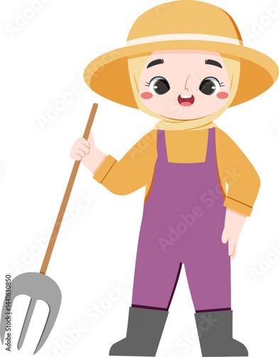Adorable European Girl with Pitchfork for Education Kids