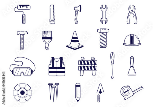 Labour Element Line Illustration Set