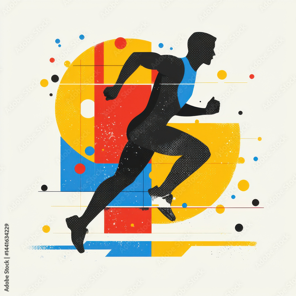 Fototapeta premium Running silhouette with colorful geometric shapes
