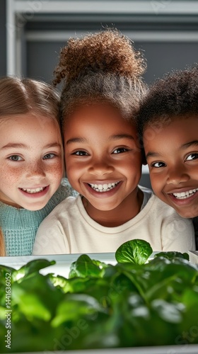 Wallpaper Mural Happy Diverse Children with Green Plants Closeup Portrait Torontodigital.ca
