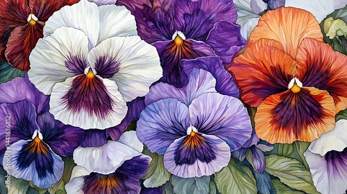 Wallpaper Mural A vibrant watercolor painting featuring a variety of colorful pansies in full bloom arrangement Torontodigital.ca