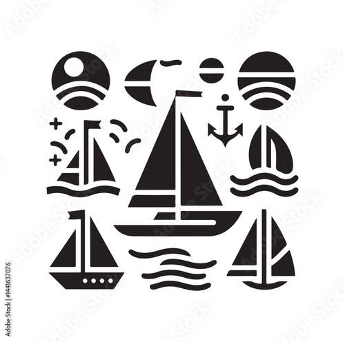 Sailing symbols silhouette vector illustration
