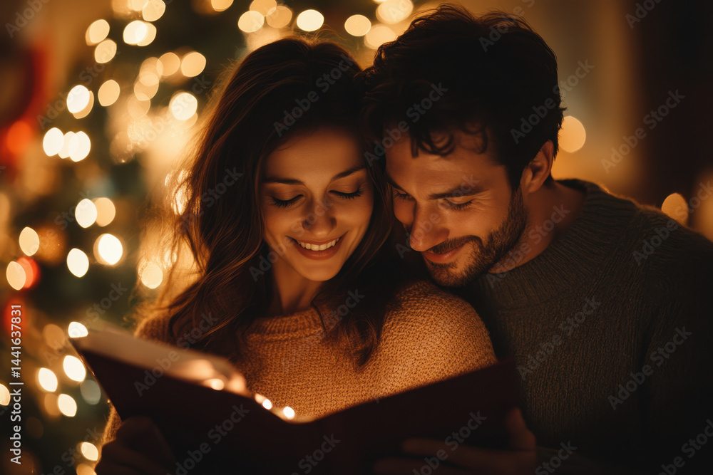 Man and woman reading a book together. Man and woman reading a book together.