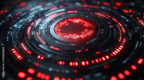 Wallpaper Mural Futuristic Digital Data Visualization: A dynamic abstract visual of interconnected data streams pulsing with red and blue light. The circular composition creates a sense of depth and movement Torontodigital.ca