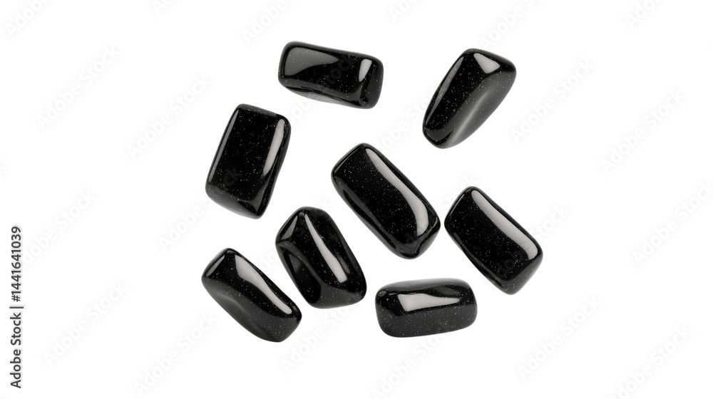 Collection of Glossy Black Stones Scattered on a Transparent Background Collection of Glossy Black Stones Scattered on a Transparent Background