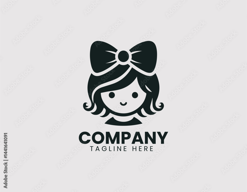Fototapeta premium Cute Girl Hair Bow Vector Logo Design