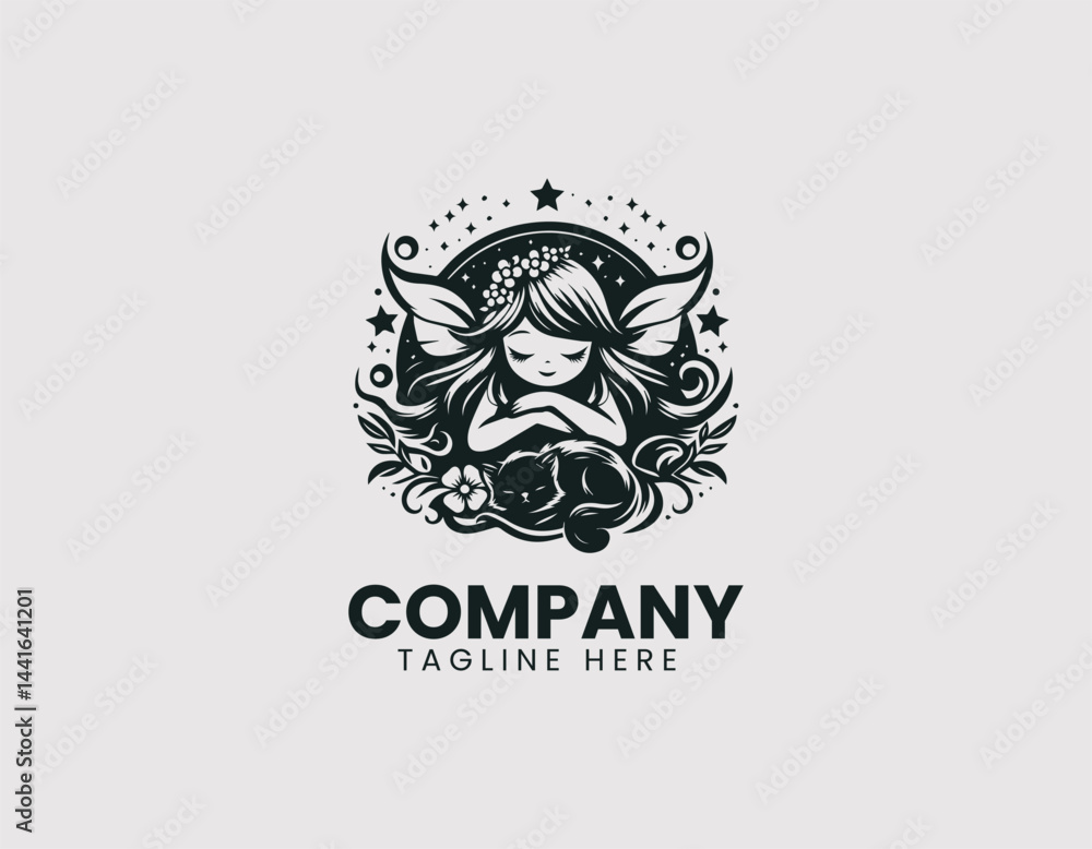 Fototapeta premium Woman Profile with Roaring Tiger Head Vector Logo