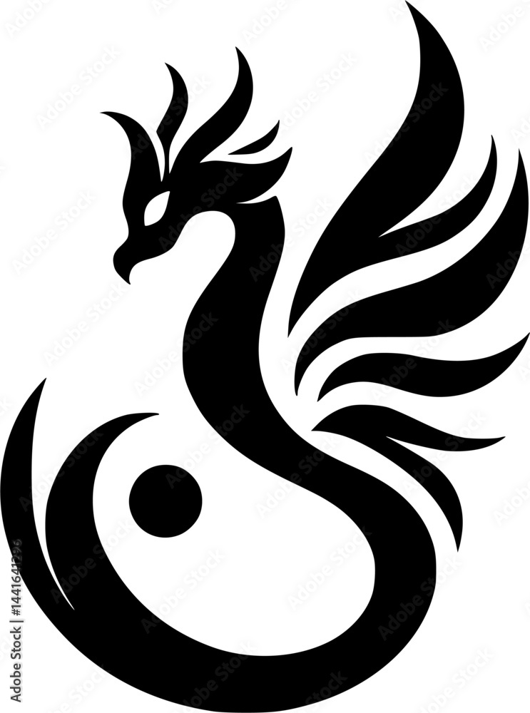 Obraz premium Minimalist Butterfly Dragon Logo in Negative Space Style