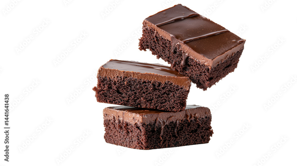 Decadent Chocolate Brownies Stacked with Glossy Glaze on a Transparent Background Decadent Chocolate Brownies Stacked with Glossy Glaze on a Transparent Background