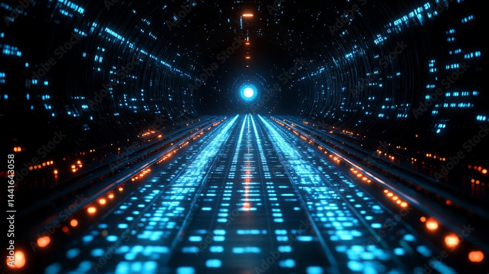 Digital Tunnel: A captivating illustration of a digital tunnel, bathed in neon light and futuristic lines. Capturing the essence of data flow and technological advancement. Digital Tunnel: A captivating illustration of a digital tunnel, bathed in neon light and futuristic lines. Capturing the essence of data flow and technological advancement.
