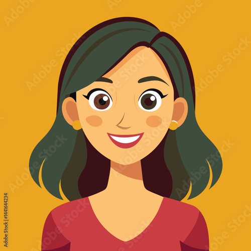 A young woman with long brown hair and expressive brown eyes smiles warmly while wearing a teal top, set against a minimalistic light backdrop.