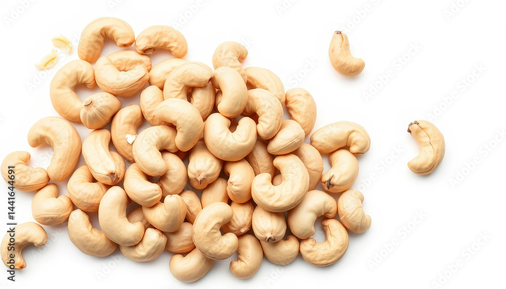Pile of Roasted Cashews on White Background Pile of Roasted Cashews on White Background