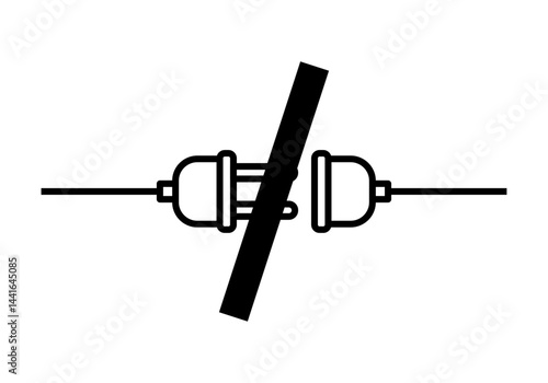 Icono negro de enchufe desconectado y tachado representando apagón eléctrico