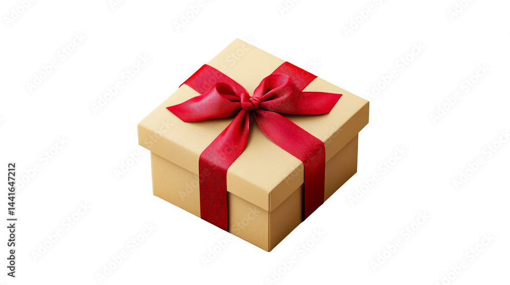 Obraz premium Present box with red ribbon, cut out transparent