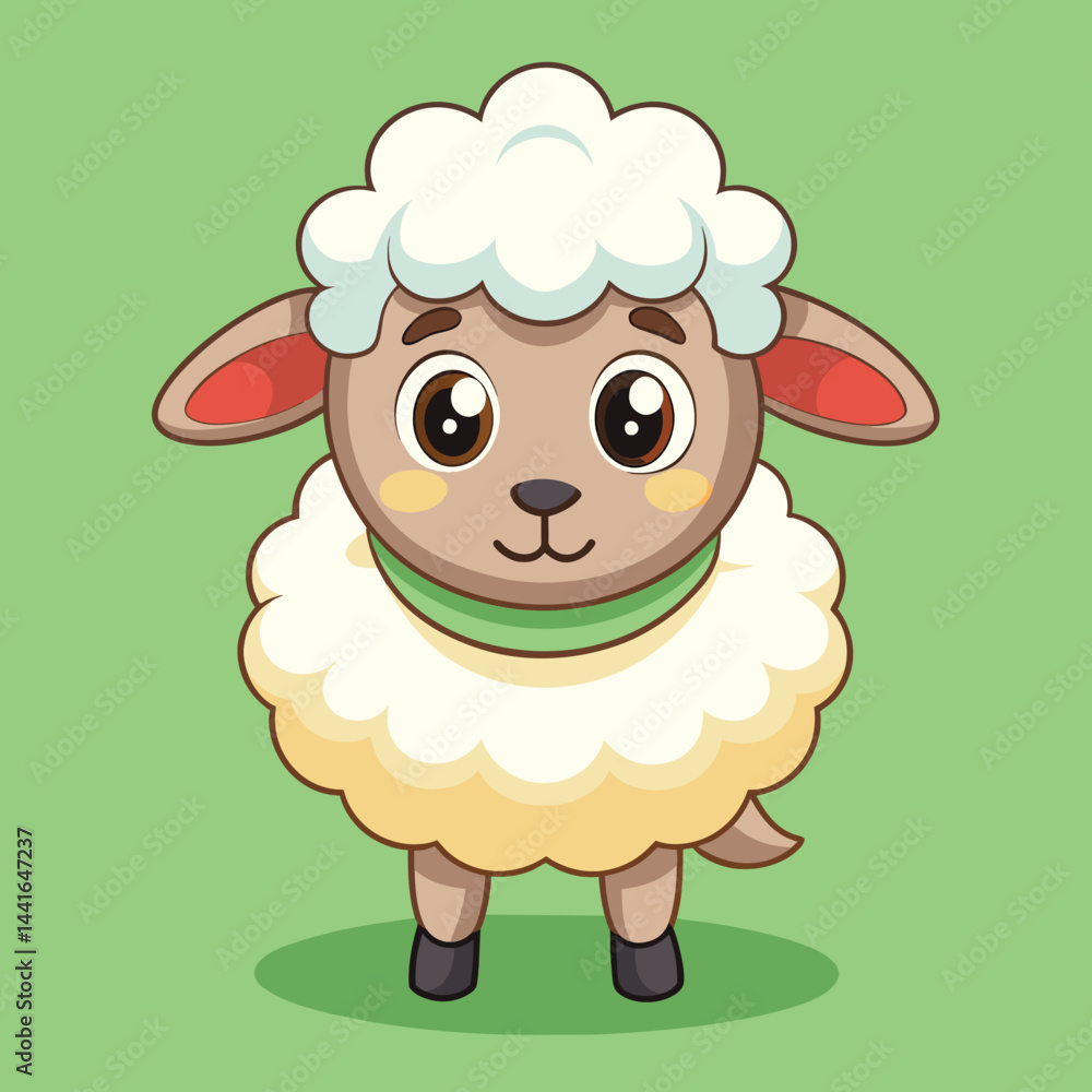 A cheerful cartoon sheep with oversized eyes stands on a grassy patch, showcasing a friendly expression against a vibrant blue background. A cheerful cartoon sheep with oversized eyes stands on a grassy patch, showcasing a friendly expression against a vibrant blue background.
