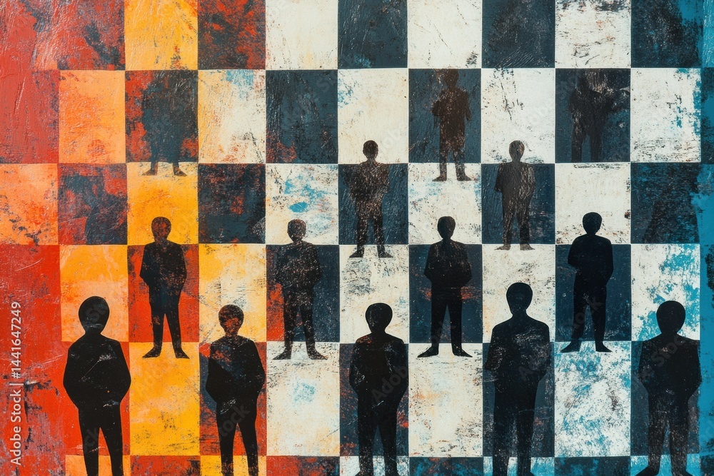 Chess Board With Political Silhouettes Illustrating the Power Struggle in Society