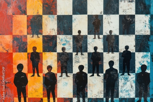 Obraz na płótnie Chess Board With Political Silhouettes Illustrating the Power Struggle in Society w salonie
