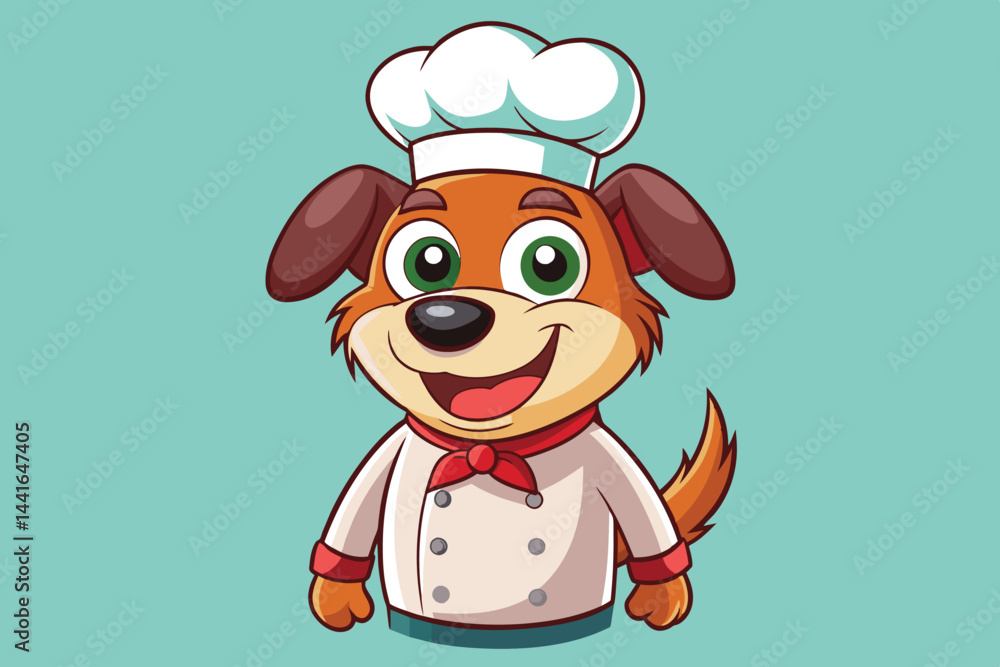 A cartoon dog dressed as a chef smiles brightly while wearing a chef's hat and a crisp uniform, embodying a joyful cooking spirit in a light-hearted environment. A cartoon dog dressed as a chef smiles brightly while wearing a chef's hat and a crisp uniform, embodying a joyful cooking spirit in a light-hearted environment.